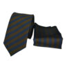 Silk Tie and Handkerchief set, blue with brown 7 cm.