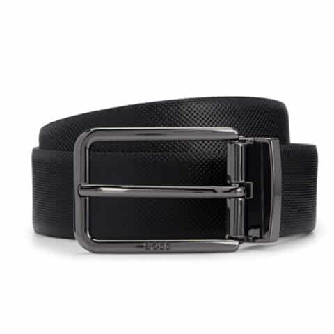 Δερμάτινη Ζώνη BOSS, One Size, 2 όψεων, Μαύρο ανάγλυφο και μαύρο λείο - Ocalis P