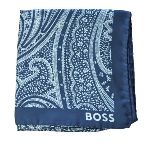 Μεταξωτό μαντήλι Boss, μεγάλο με πλευρά 45 εκ, μπλε με σχέδιο