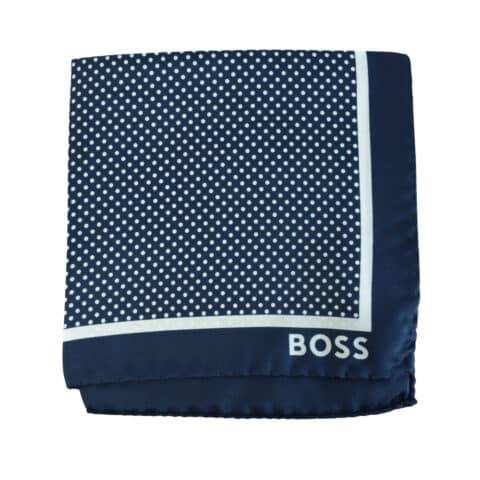 Μεταξωτό μαντήλι Boss μπλε, με λευκά πουά