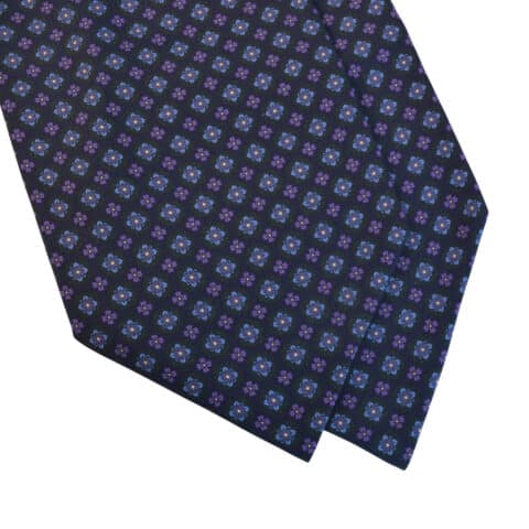 Μεταξωτό Ascot μπλε σκούρο με μπλε και μωβ μικροσχέδιο