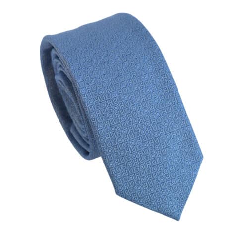 Μεταξωτή γραβάτα HUGO με all-over λογότυπο μπλε 6 cm
