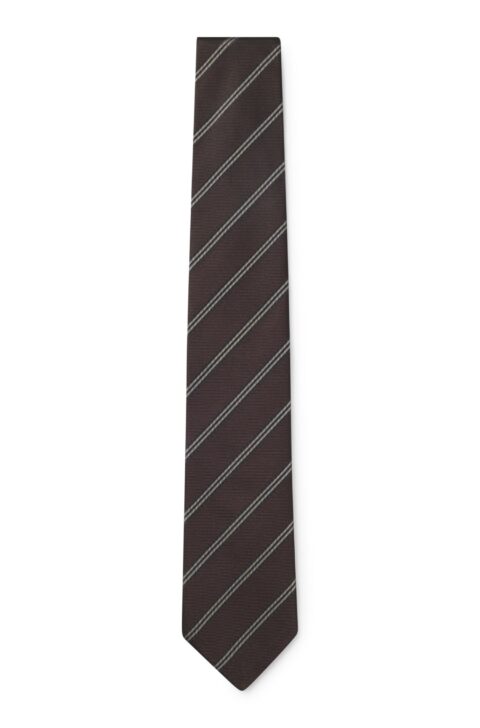 BOSS H-TIE CM 8 ONE Μεταξωτή ριγέ γραβάτα 8 εκ. – Σκούρο καφέ