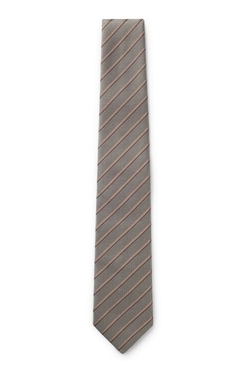 BOSS H-TIE CM 8 ONE Μεταξωτή ριγέ γραβάτα 8 εκ. – Μπεζ-γκρι